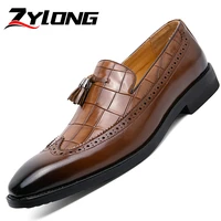 italian loafers man shoes high quality snakeskin leather pattern oxfords leather shoes brogue carved tassel mens social shoes