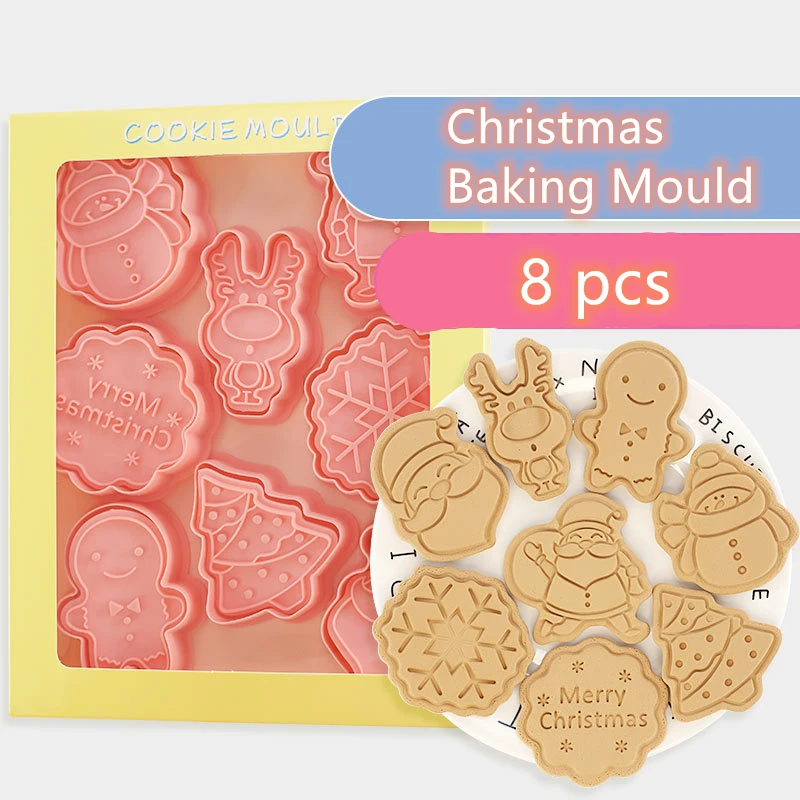 

8-piece Christmas card children pass cookie molds home diy baking tools 3d press flip sugar cookies baking molds