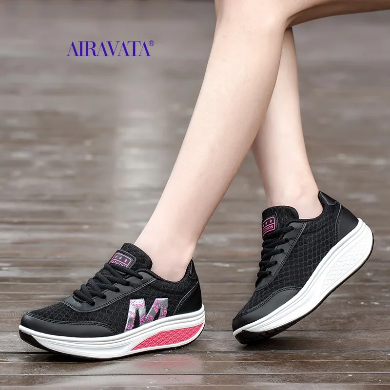 Women's Sneakers Casual Thick Bottom Walking Shoes Increasing Height Fitness Shake Shoes Platforms Breathable Lace-up