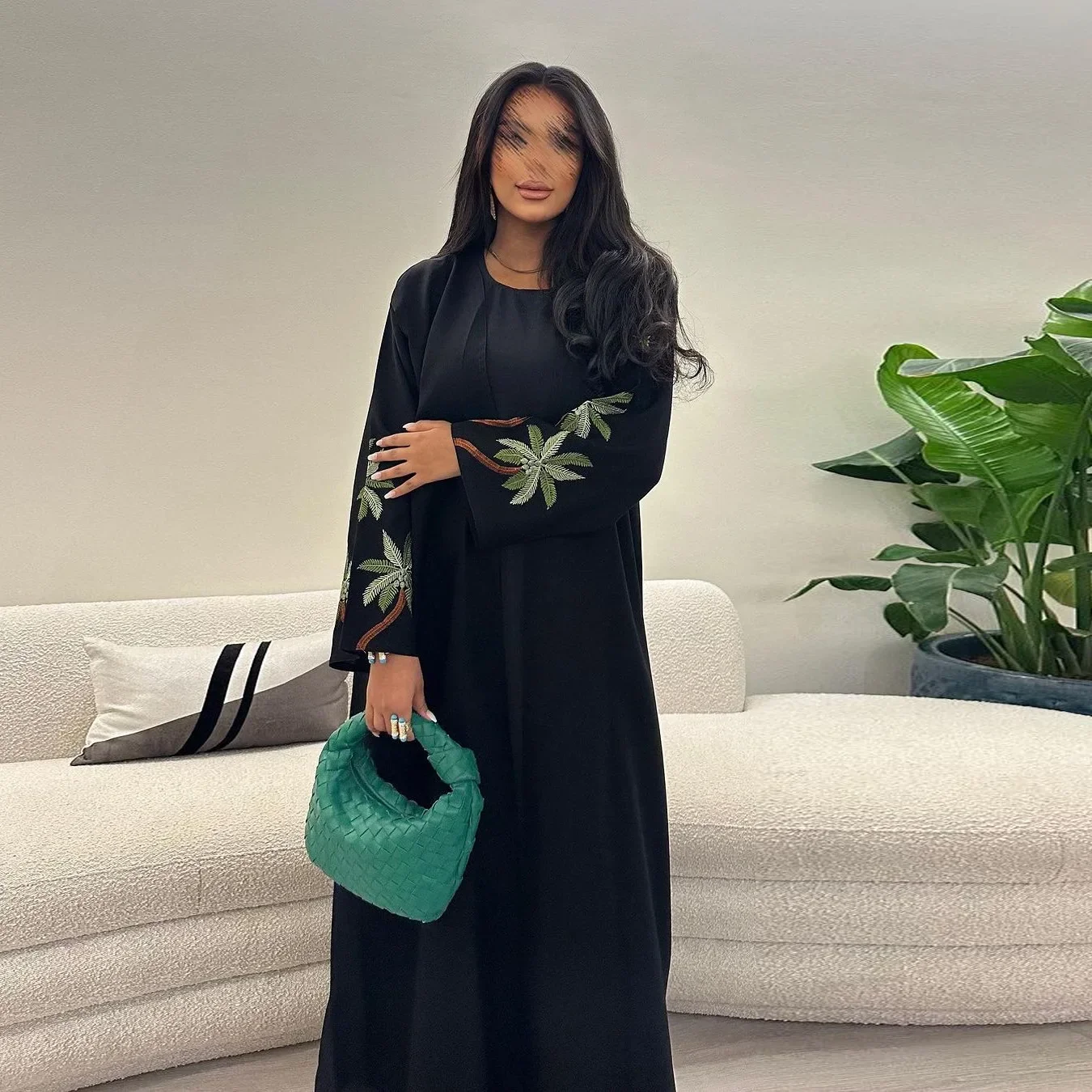 Ид Черная Нида Открытая Абая для Женщин Вышивка Дубай Саудовская Аравия