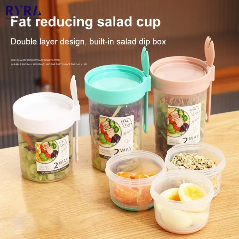 

Salad Yogurt Box Container Fresh-keeping Food Container For Cereals Double-layered Portable Travel Storage Jars Kitchen Gadgets