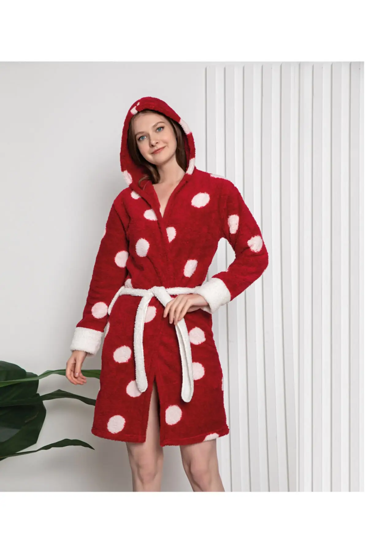

Dressing Gown Polka Dot Pattern Red plsp-4025-v3 Fashion Robe Robe Robe Sexy Peignoir Kimono Bride Sleepwear Night Gown