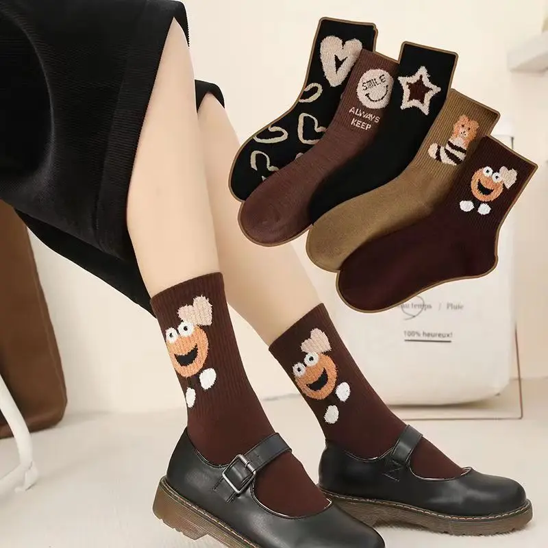 

Носки для женщин kawaii calcetines Веселые осенне-зимние хлопковые чулки средней длины трендовые harajuku женские длинные чулки