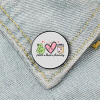 peace love pharmacy printed pin custom funny brooches shirt lapel bag cute badge cartoon jewelry gift for lover girl friends
