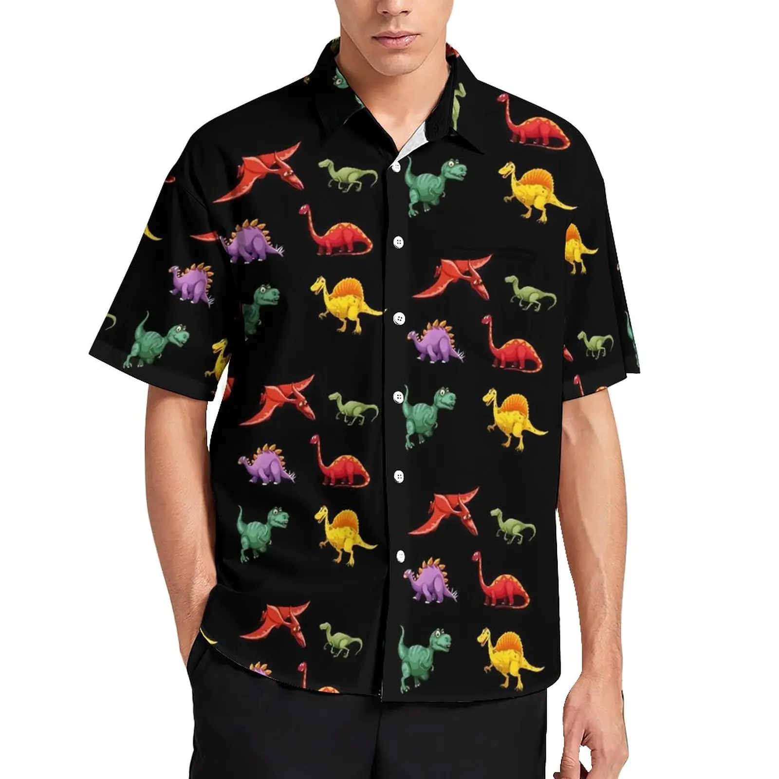 

Cute Dinosaur Casual Shirts Colorful Animal Vacation Shirt Summer Trending Blouses Mens Graphic Large Size