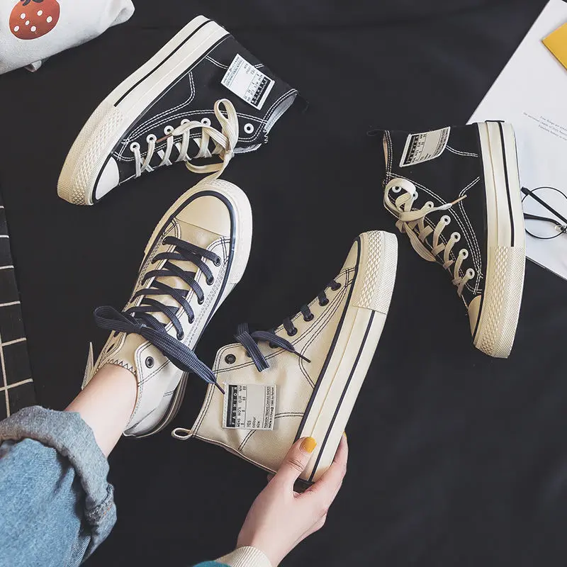 2023 Spring Season High Top Canvas Shoes for Women Thick Soled Canvas Shoes for Women Fashion Versatile Casual Board Shoes