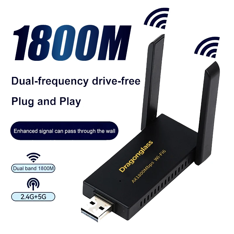 

1800Mbps WiFi 6 USB Adapter Wireless Network Card USB 3.0 WiFi6 Dongle USB LAN Ethernet Dual Band 2.4G/5.8G For PC Laptop Win 10