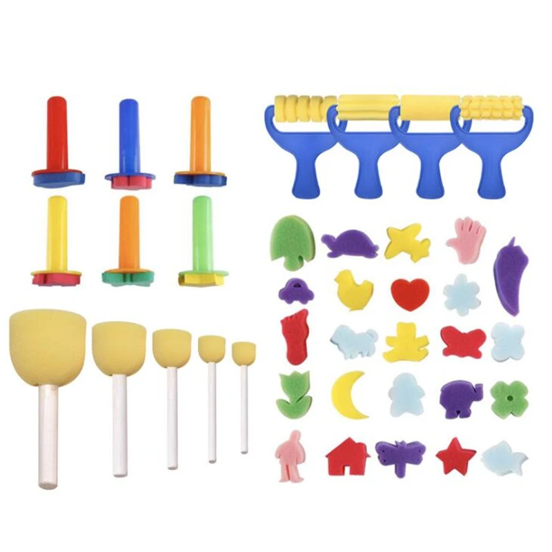 

39pcs/set Creative Sponge Brushes Funny Drawing Toys Children Diy Foam Painting Graffiti Brush Painting Supplies Art Set Crafts