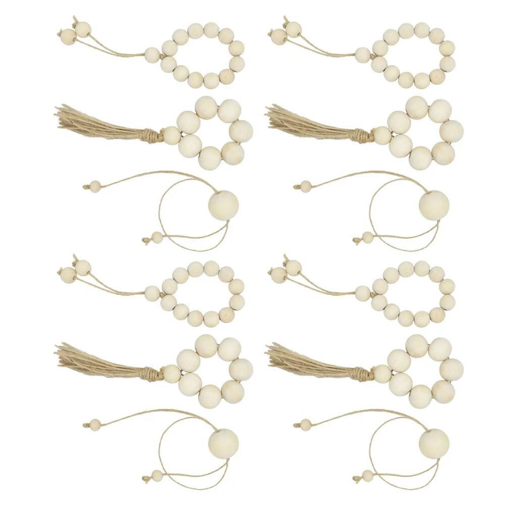 

Napkin Ring Rings Holder Serviette Beads Wooden Bead Wood Beaded Farmhouse Buckle Party Decorative Tassel Decorations Table