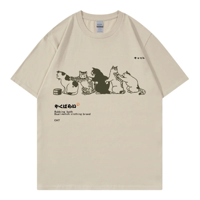 

Men T Shirt Hip Hop Streetwear Japanese Kanji Harajuku Funny Cat T-Shirt 2023 Summer Short Sleeve Tops Tees Cotton Print Tshirts