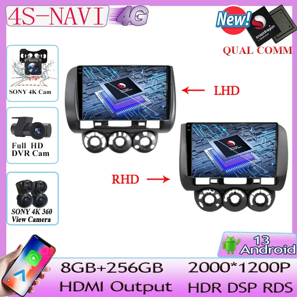 

Qualcomm Android 13 Car Radio Player For Honda Fit Jazz City 2002 - 2007 Multimedia Navigation GPS Stereo head unit No 2din DVD
