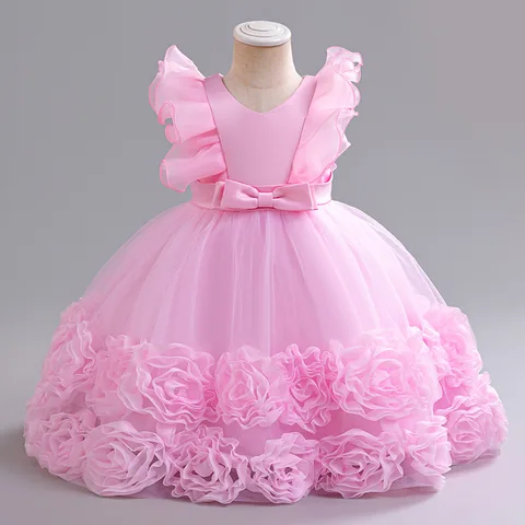 Платье подружки невесты для девочек 2024, короткие женские платья, платье принцессы с цветочным рисунком, детское Сетчатое платье с бантом