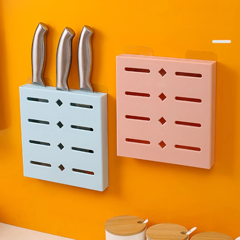 

Knife Holder Wall-Mounted Kitchen Knives Storage Rack Household Asb Punch-Free Knife Finishing Rack Hollow Drain Invisible Rack