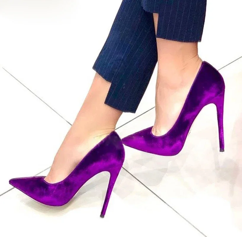 Purple Royal Blue Velvet High Heel Sexy Pointed Toe Pumps Woman Party Dress Heels Super Stiletto Wedding Shoes