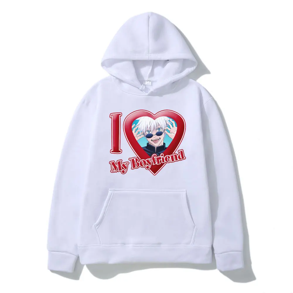 

Japan Anime Jujutsu Kaisen I Love Boyfriend Hoodie Men's Funny Manga Satoru Gojo Graphic Sweatshirts Men Women Oversized Hoodies