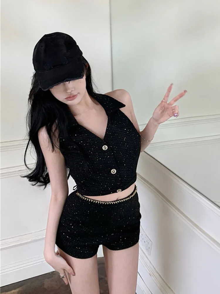 Женский комплект из двух предметов короткий топ и шорты в Корейском стиле