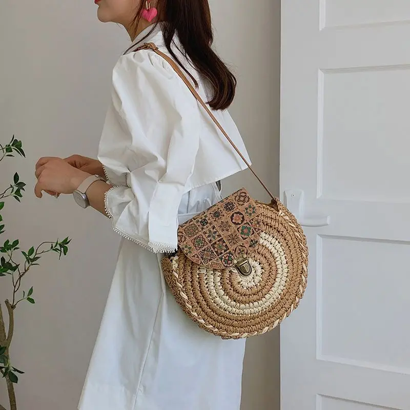 INS Style Straw Shoulder Cross-body Beach Casual Vintage Ethnic Style Mini Simple Handmade Beach Bag