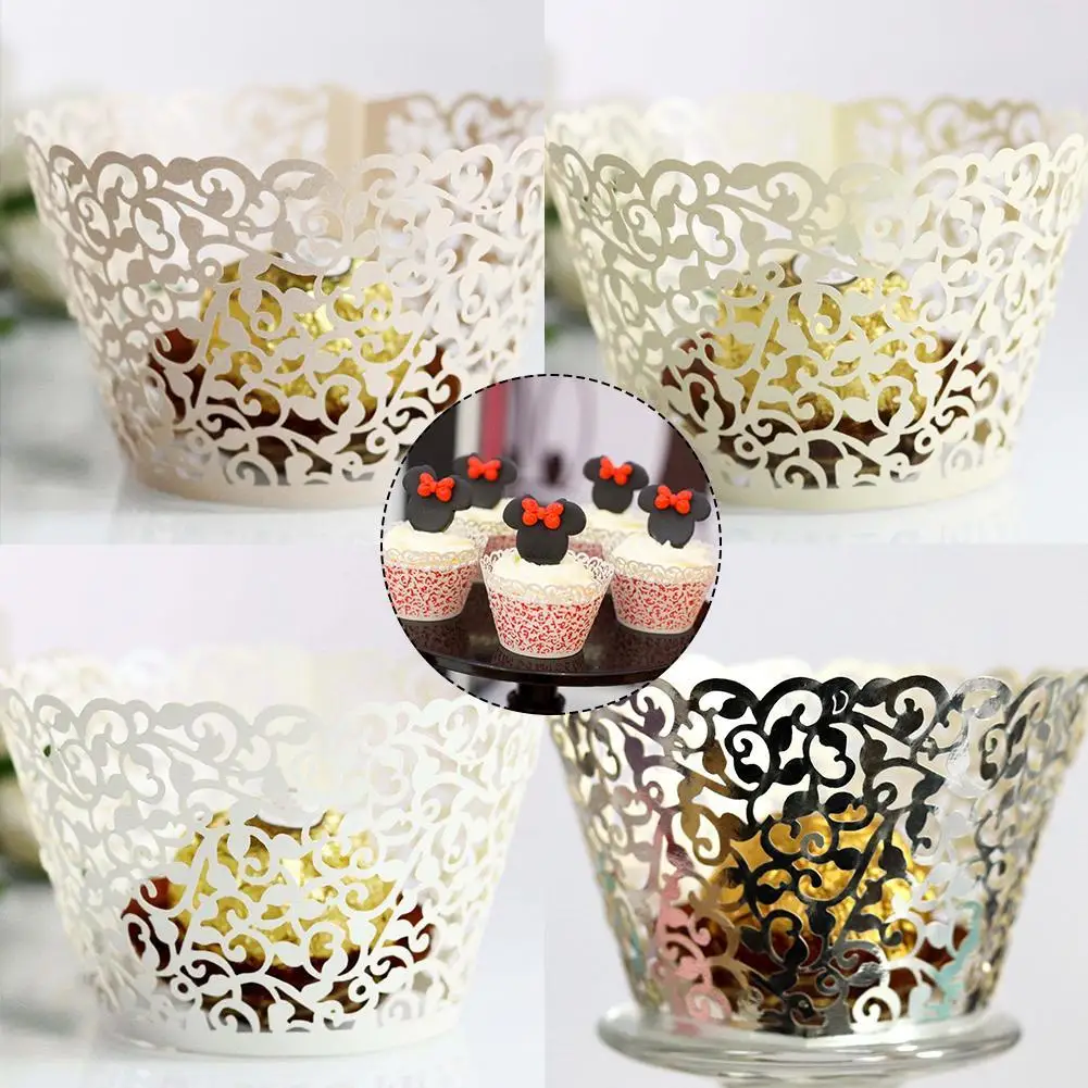 

50pcs Filigree Cross Lace Out Paper Cake Cupcake Wrappers Muffin Cases Baking Cup Case Trays Wedding Birthday Party Decor