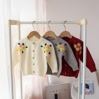 autumn new kids flower embroidery girls cardigans knitwear toddler girl sweater winter korean clothes coat infantil menina kids