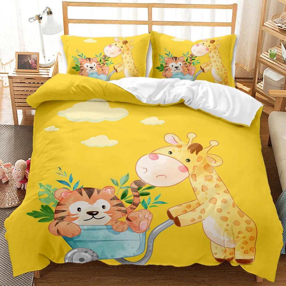 Cartoon Dinosaur King Queen Duvet Cover Yellow Animals Bedding Set for Kids Boys Girl Wildlife Soft 2/3pcs Polyester Quilt Cover images - 6