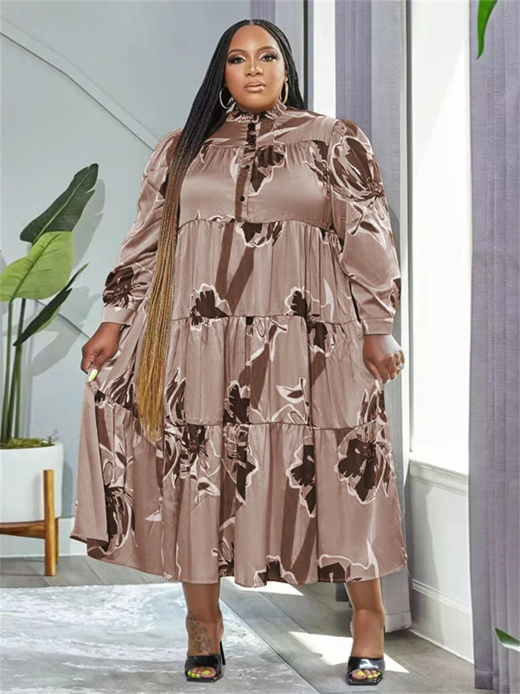 Plus Size Dresses for Women 5xl Loose Long Sleeve Flowers Print Casual Big Hem Maxi Shirts Dress Whole 3xl 4xl 5xl 6xl