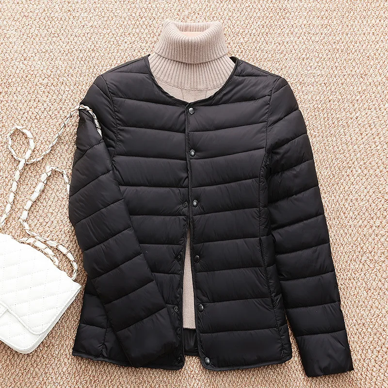 Short Lightweight Down Cotton Jacket with Round Neck  Female Winter 2023 Parka New In Outerwear Spring Fluffy Leather enlarge