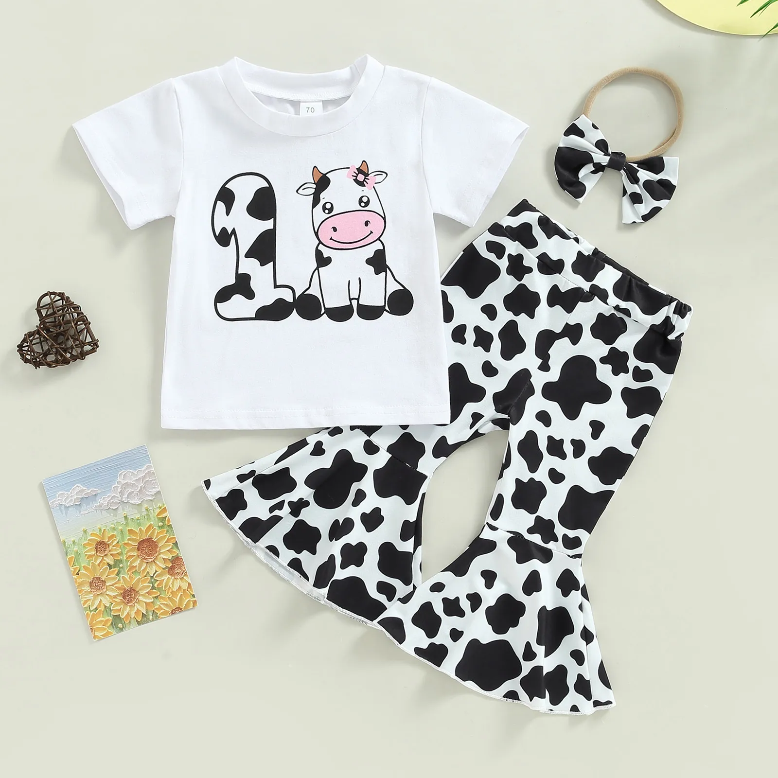 

2023 New Summer Child Clothes Sets Short Sleeve Cow Striped Flare Pants Cute 2 Piece Sets Designer Boys Clothes Sets 18M-6T