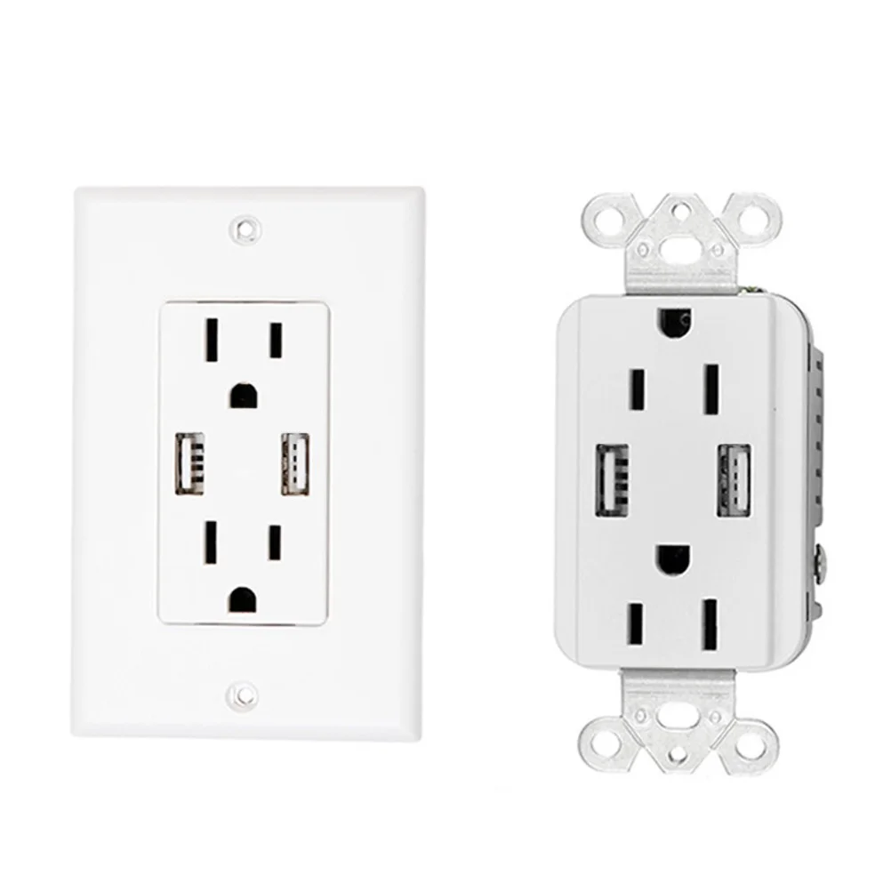

1 Pc Wall Socket Dual USB 2.4A 2 Port Outlet Panel Socket Wall for Living Room Office