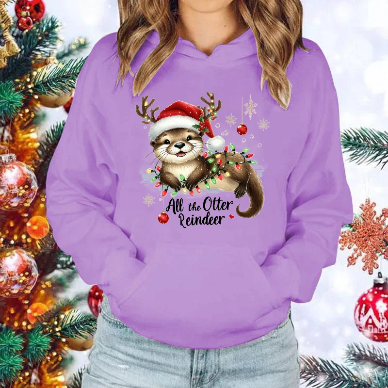 New Christmas All The Otter Reindeer Printed Hoodie For Women Men Fashion Autumn Winter Sunisex Creative Personalized Pullover