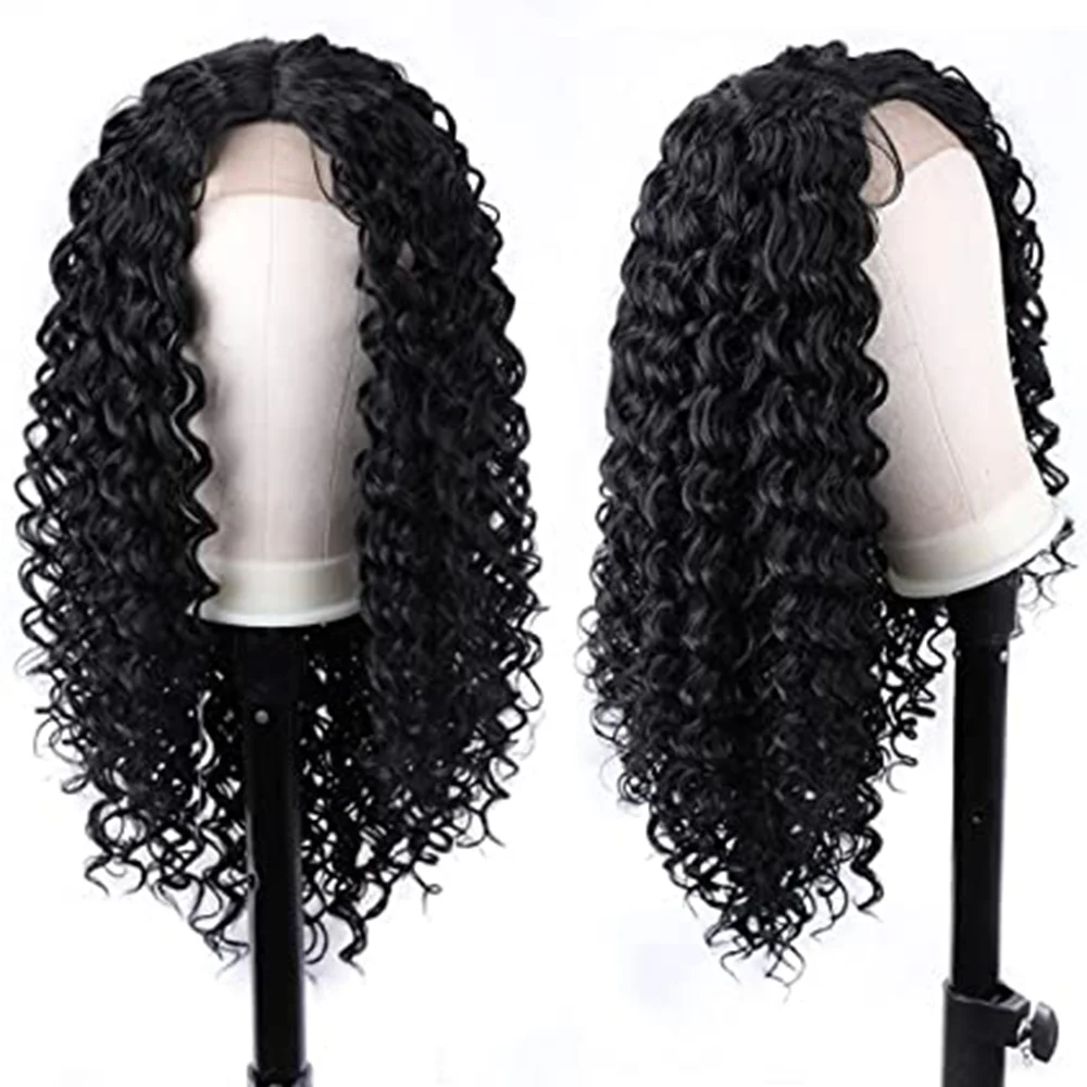 Cheap 20 Inch Afro Kinky Curly Wig Synthetic Pre Plucked Natural Hair 100% Glueless Lace Front WigsDaily Party Cosplay For Woman