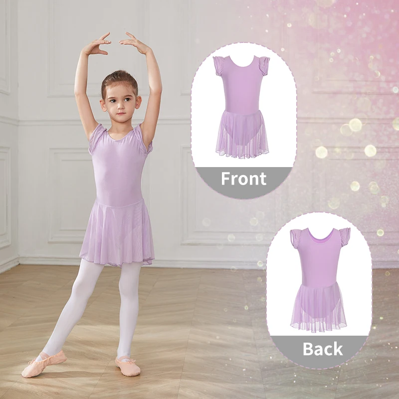 RUYBOZRY Girls Ballet Dress Gymnastic Leotard Tutu Ballet Short Sleeve Dancewear Cotton Ballerina Dance Dress Clothes For Kids