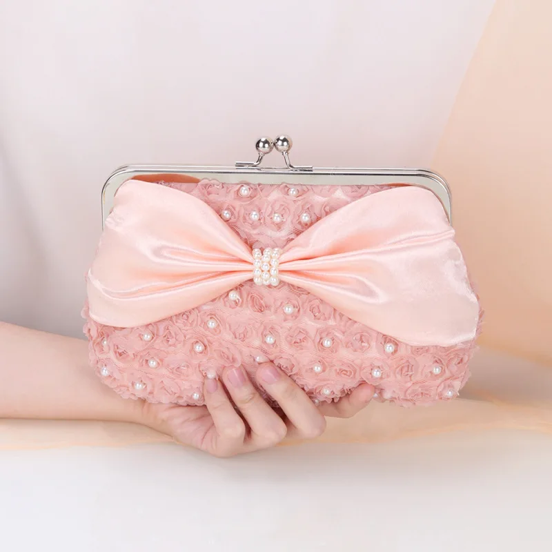 

Милая свежая маленькая сумка с розовым бантом, Сказочная сумка через плечо с цепной ручкой, обеденная сумка