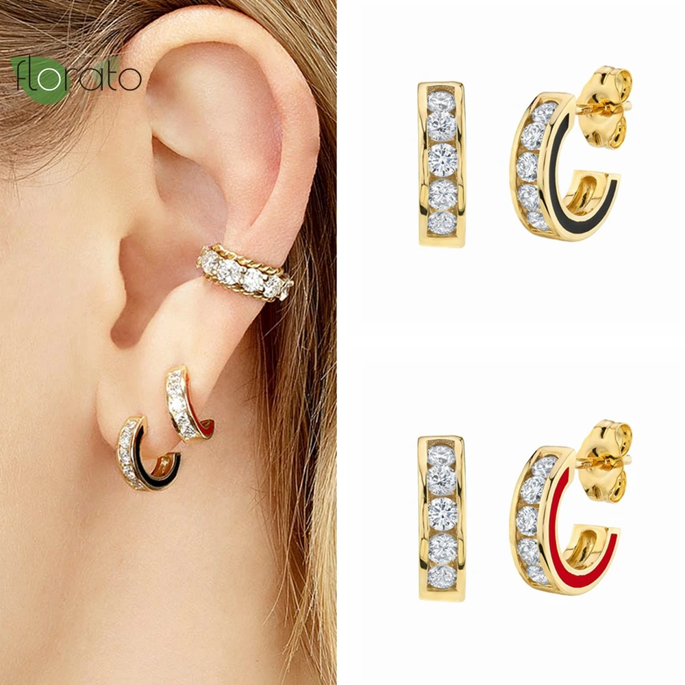 Купи 925 Sterling Silver Needle Premium Fashion 24K Gold Earrings for Women Punk Style C-shaped Stud Earrings Party Trend Jewelry за 178 рублей в магазине AliExpress