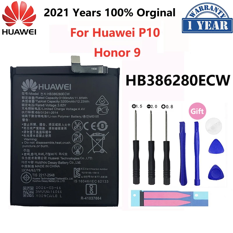 

100% Оригинальный аккумулятор Hua wei HB386280ECW для Huawei Ascend P10 Honor 9 Honor9 3200 мАч высококачественные сменные батареи