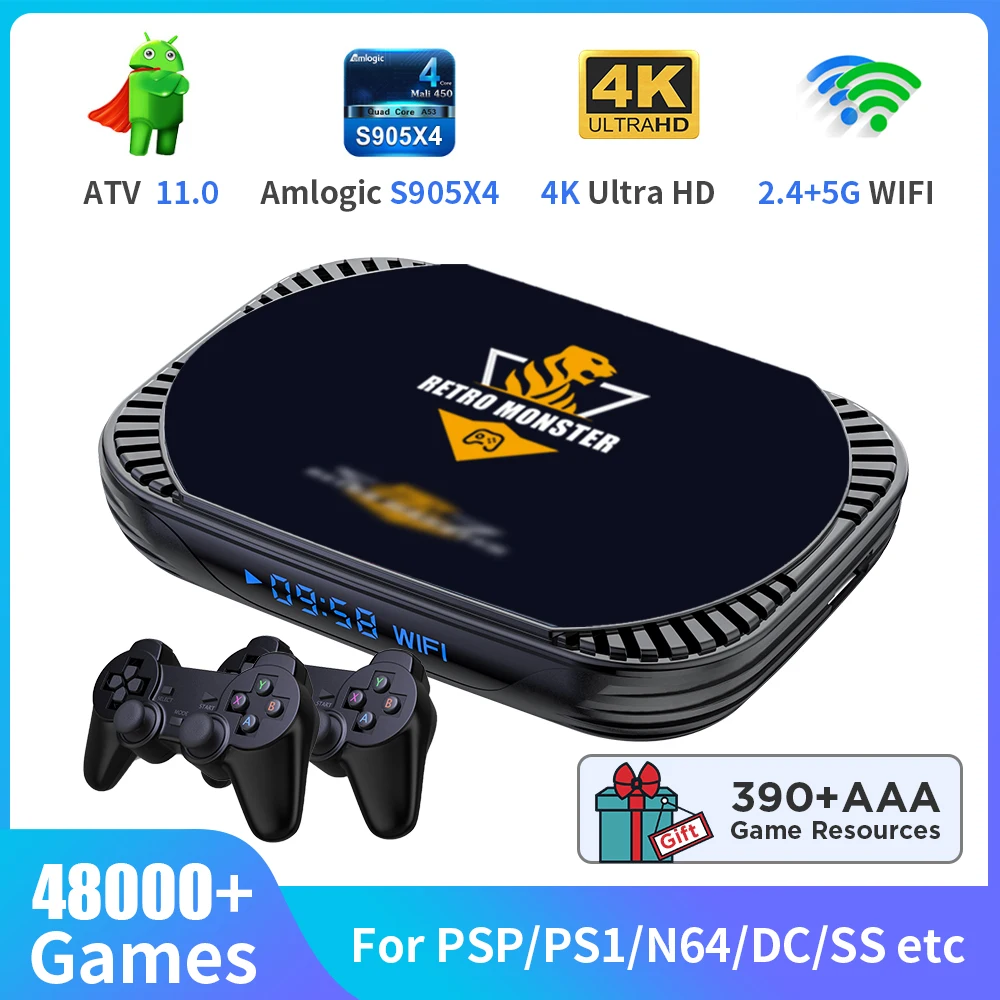 Retro Video Game Console For PS1/PSP/N64/DC/SS/MAME/CD Amlogic S905X4 4K HD TV/Game Box 70+Emulators 48000+Games with Controller