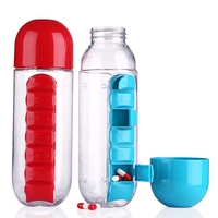 hot sale 600ml sports plastic water bottle combine daily pill boxes organizer drinking bottles leak proof bottle tumbler outdoor