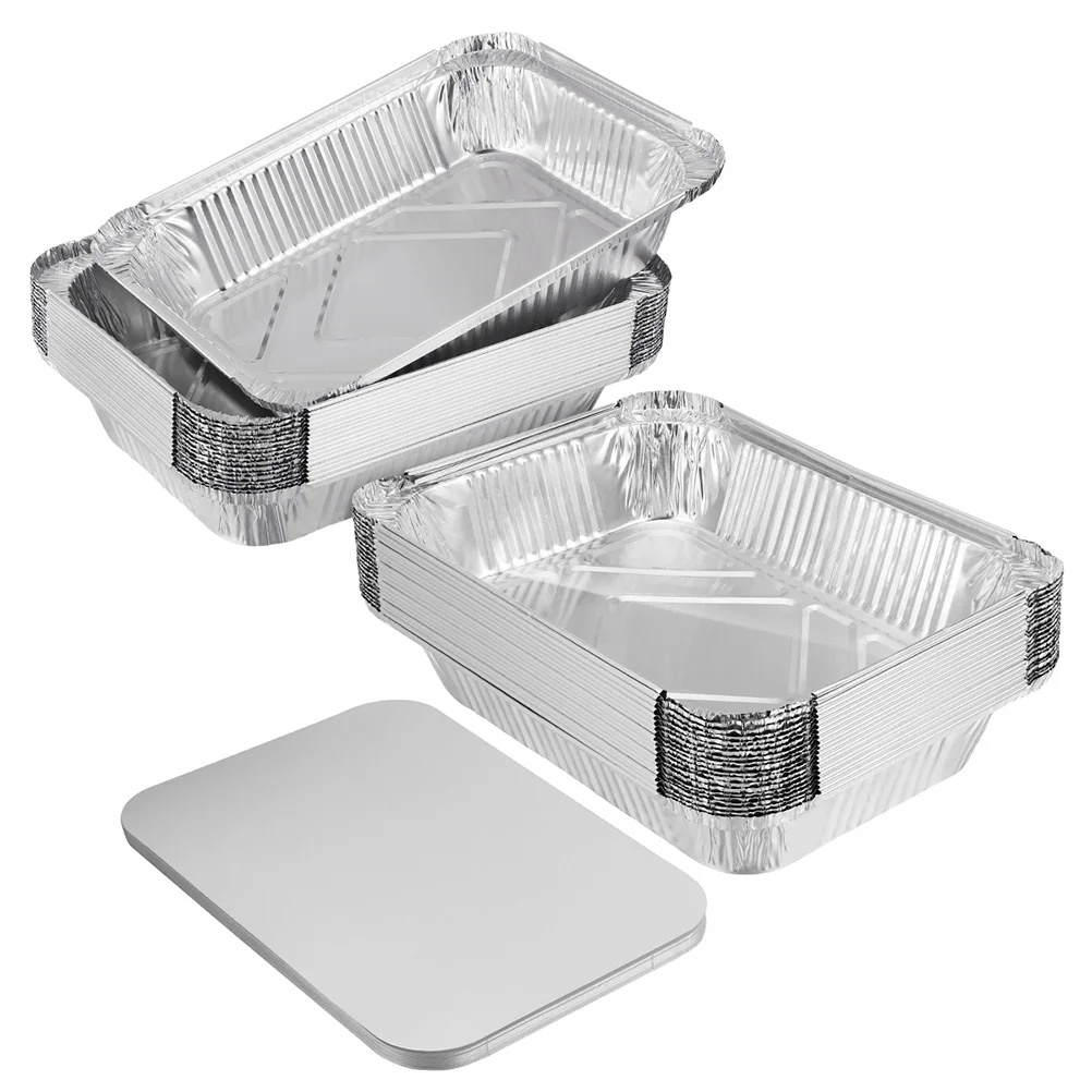 

50 Pcs Tin Box BBQ Tray Takeaway Packing Pan Aluminum Foil Table Top Grill Cardboard Disposable Aluminum Foil To-go Trays