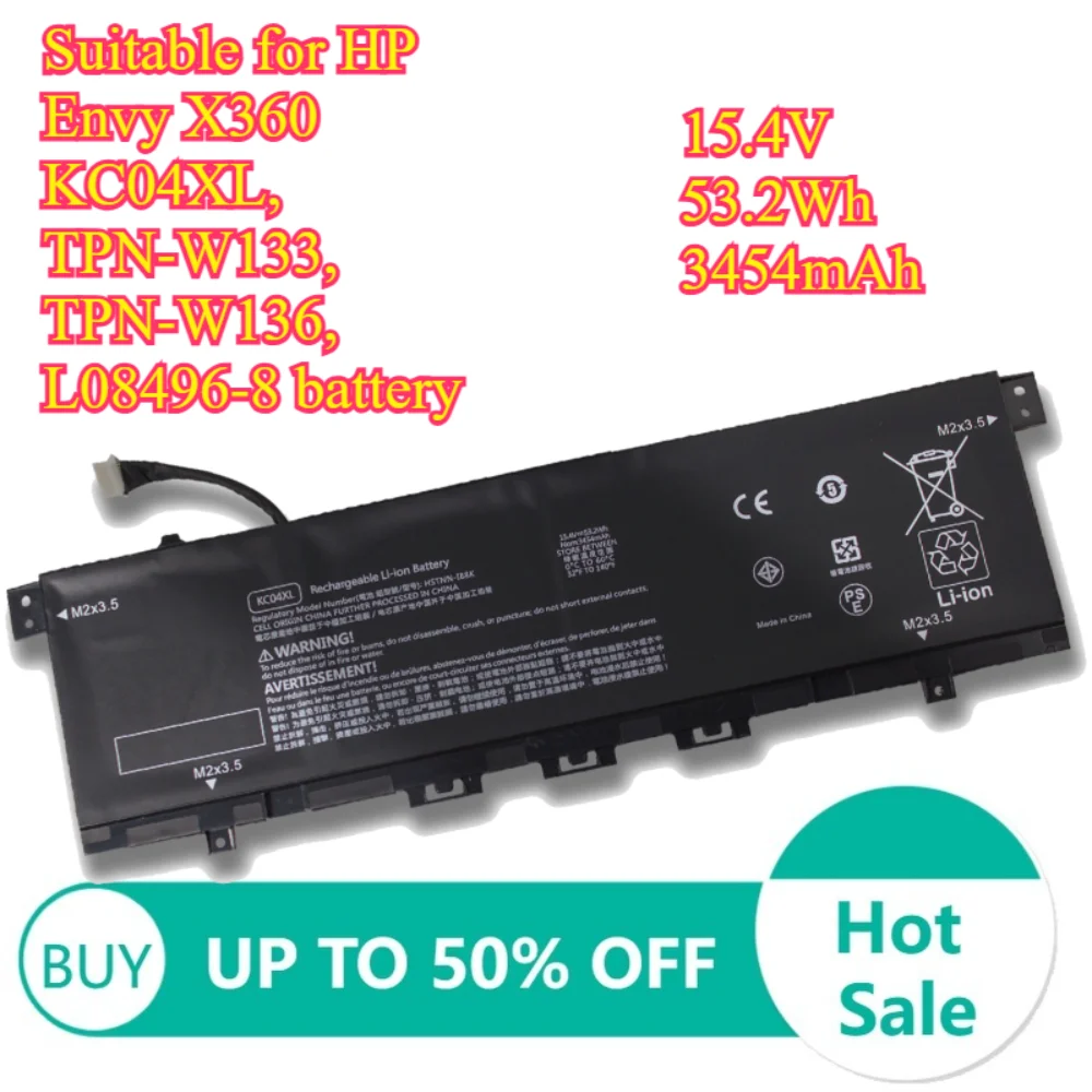 Фото Аккумуляторы для ноутбуков 15.4V 53.2Wh 3454mAh, подходят для HP Envy X360 KC04XL TPN-W133 TPN-W136 L08496 - 8 батарей №1