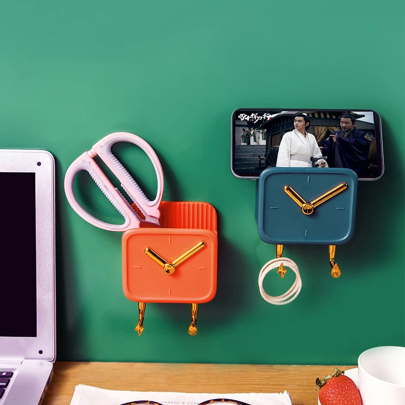 

Wall Mounted Storage Box with Hook Mobile Phone Plug Holder Remote Control TV Storage Box Phone Holder Home Organizer