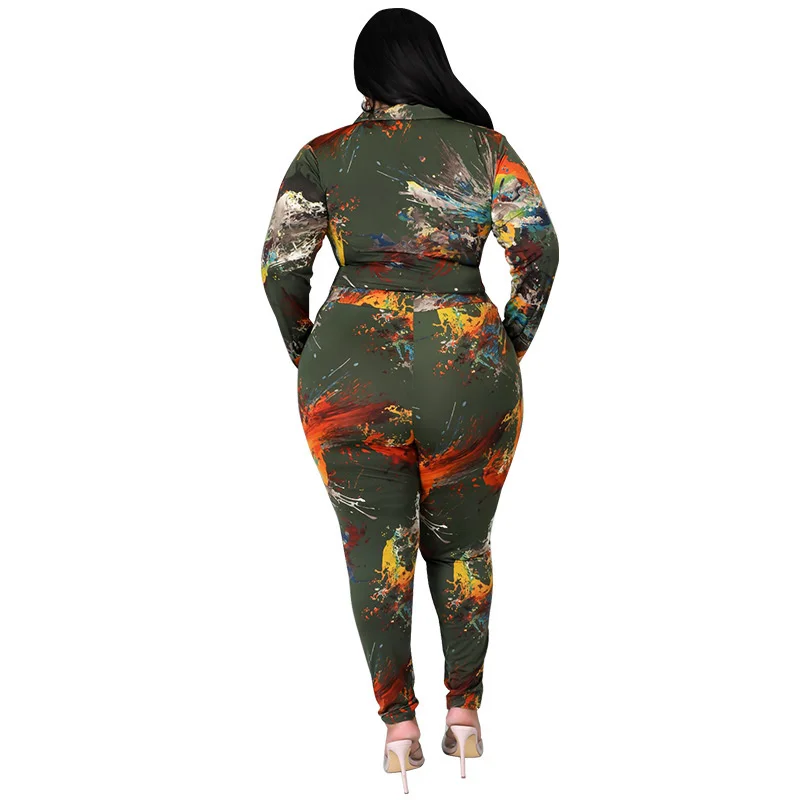 Plus Size Set Women Clothing Fall Fashion Ladies Tie Dye Long Sleeve Top Pants Suits Two Pieces 3xl 4xl 5xl 6xl