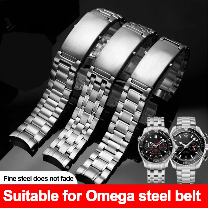 

Браслет из нержавеющей стали для часов Omega Ocean 007, серебристый изогнутый ремешок для наручных часов, складная застежка, 18 мм 20 мм 22 мм