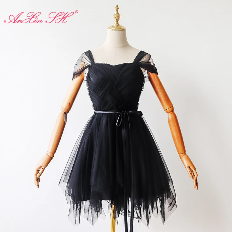 

AnXin SH вечерние нее короткое черное винтажное вечернее платье с вырезом лодочкой и бантом Розовое Вечернее платье подружки невесты белое мал...