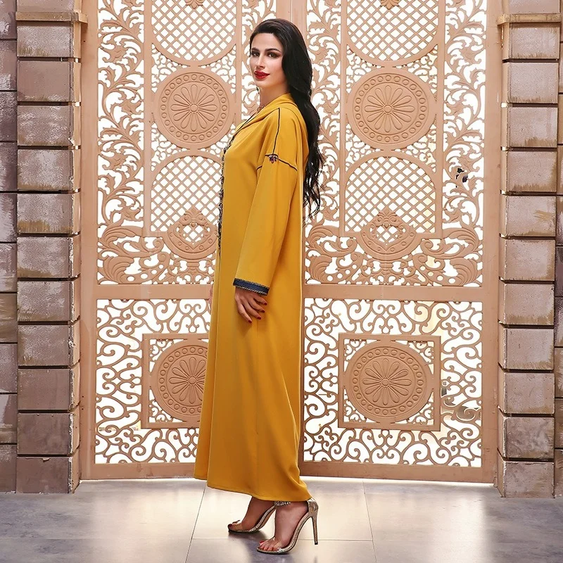 Colored Rhinestone Beading Hooded Abaya Dress for Women Eid 2022 Dubai Turkey Arab Oman Moroccan Caftan Party Clothes