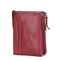 2022 fashion genuine leather women wallet bi fold wallets red id card holder coin purse with double zipper small womens purse