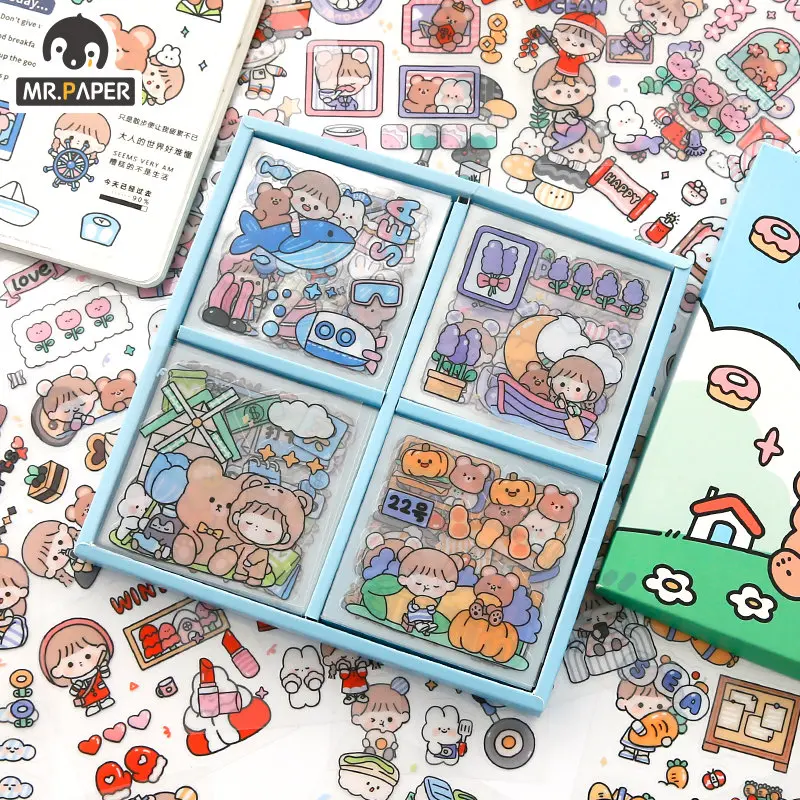 

Mr. Paper 20pcs/Bag Cartoon Animal Stickers Waterproof PET Cute Stickers for Kids Kawaii Style Decorative Stationery Supplies