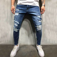 2022 new old fashioned washed ripped jeans mens high street stretch feet slim beggar pants zipper mens trend trousers