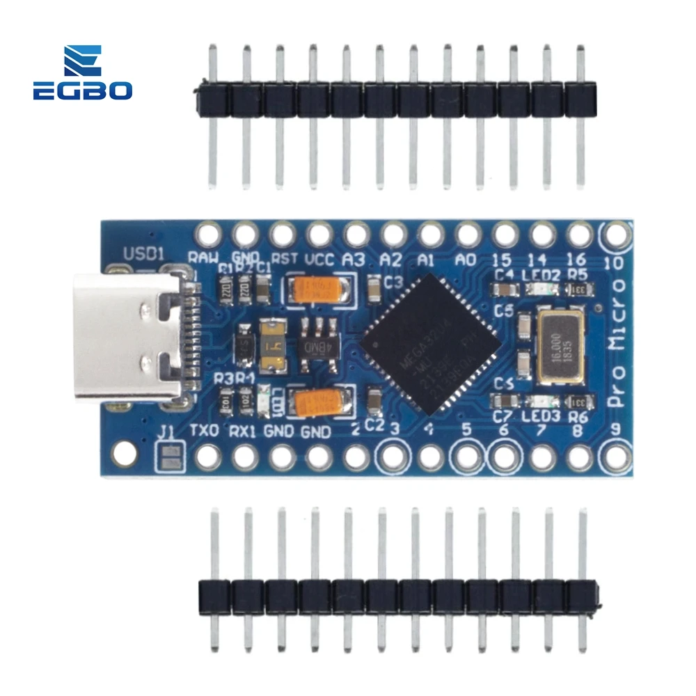 

1 шт., модуль egbo Pro Micro ATmega32U4 5 В/16 МГц с 2-рядным штырьковым разъемом для Leonardo type-c, новый micro mini usb