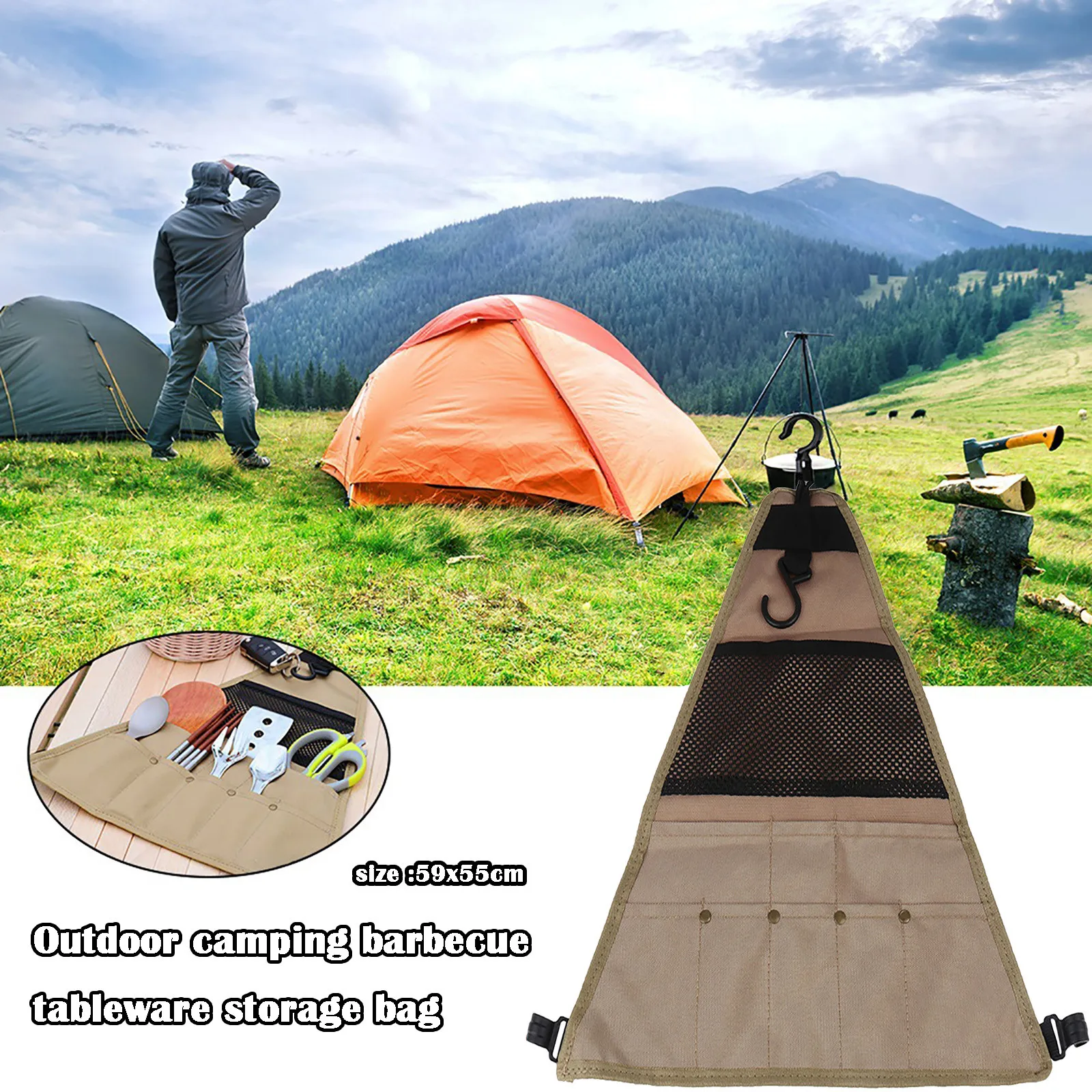

Oxford Cloth Outdoor Camping Picnic Tableware Storage Bag Portable Barbecue Cutlery Organizer Hanging Holder Bags Tools