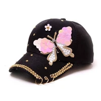 baseball cap shiny metal women butterfly full crystal hip hop hats autumn