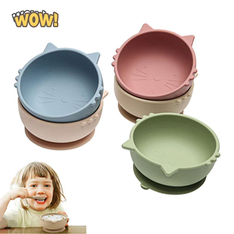 

New Silicone Baby Feeding Bowl Tableware Waterproof Spoon Non-Slip Crockery BPA Free Silicone Dishes for Baby Bowl Baby Plate